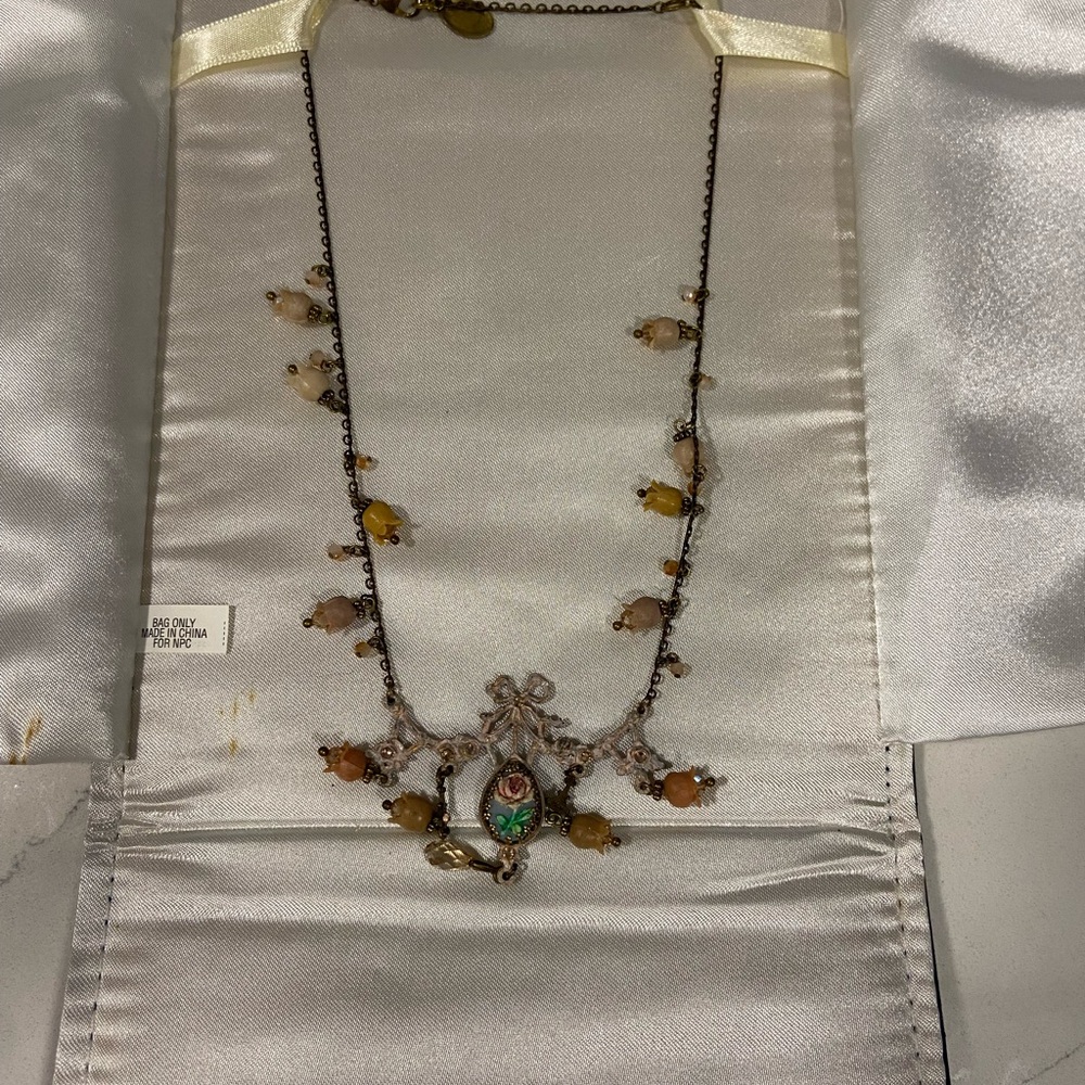 Michal Negrin Yellow & Cream Enamel Floral Pendant Necklace